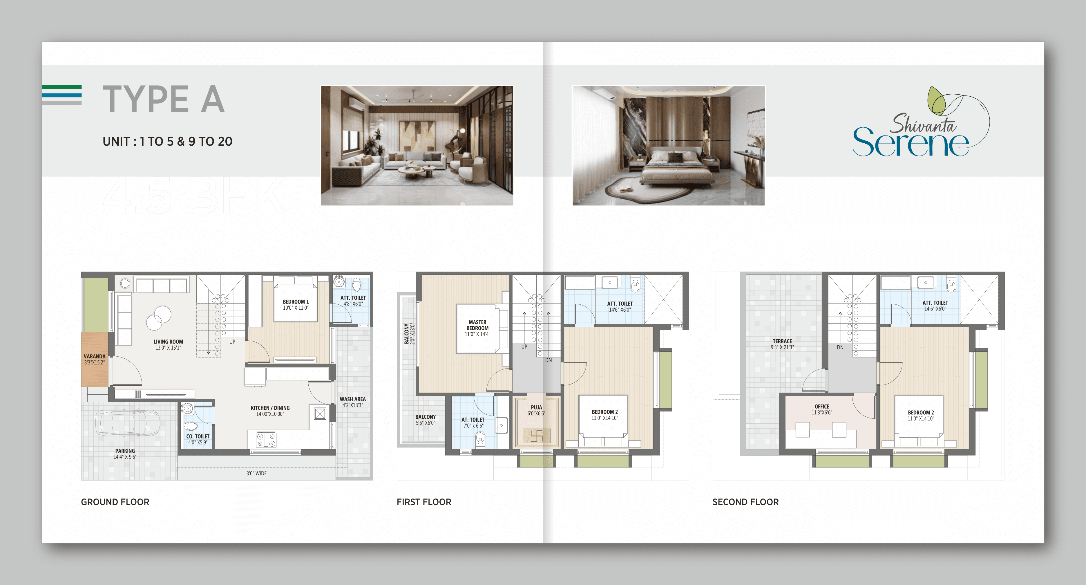 Type A — Unit 1-5 & 9-20 (4.5 BHK)